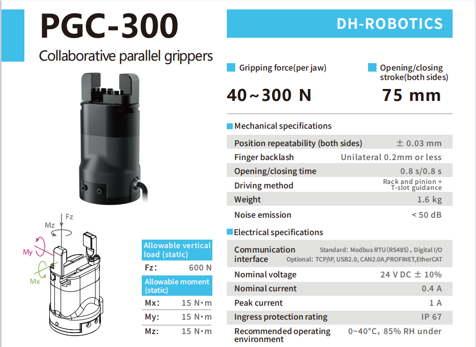 DH-ROBOTICS_PGC-300_collaborative_electric_gripper_specifications